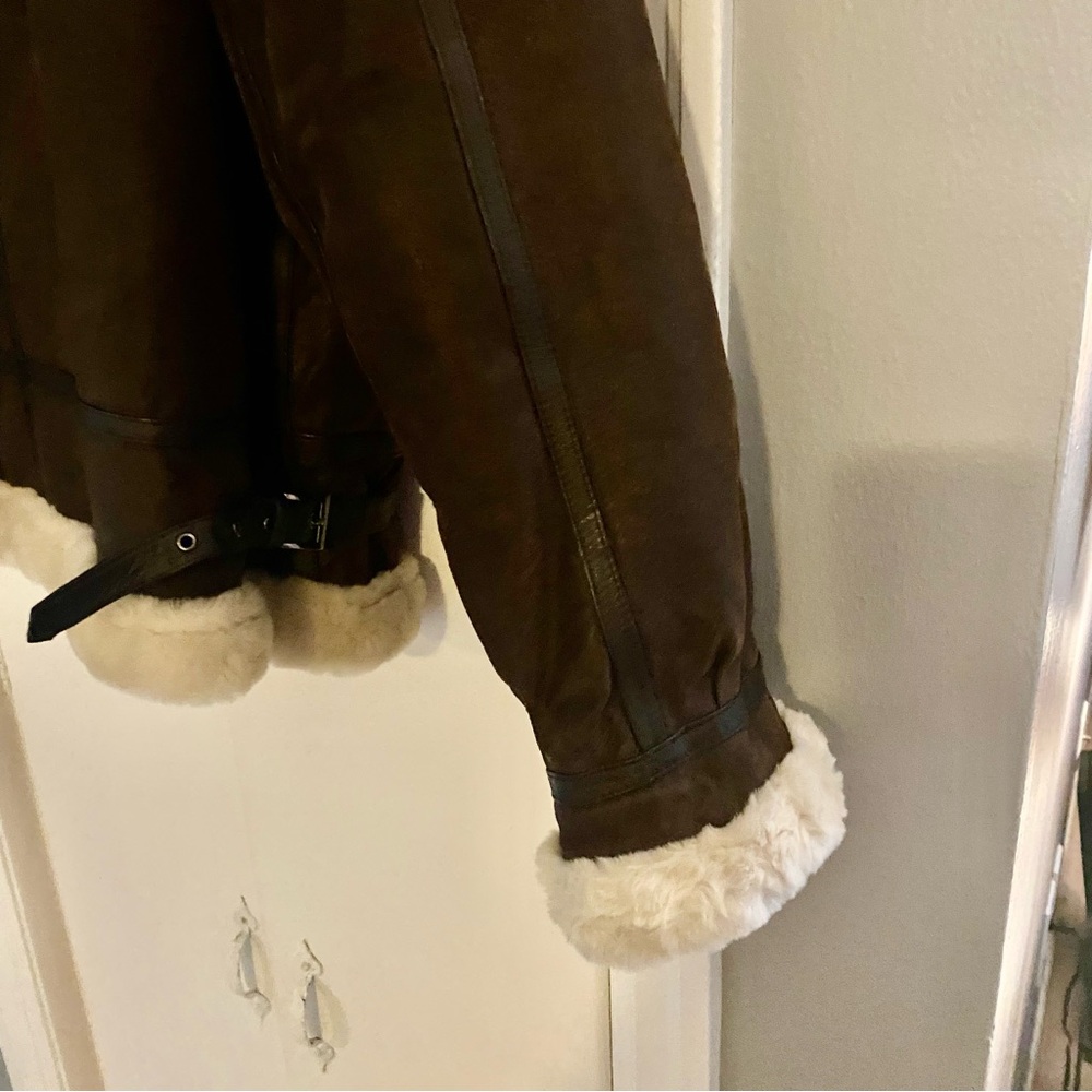 Vintage St. John’s Bay Leather Sherpa Lined Aviator Bomber Jacket Large - Picture 5 of 9